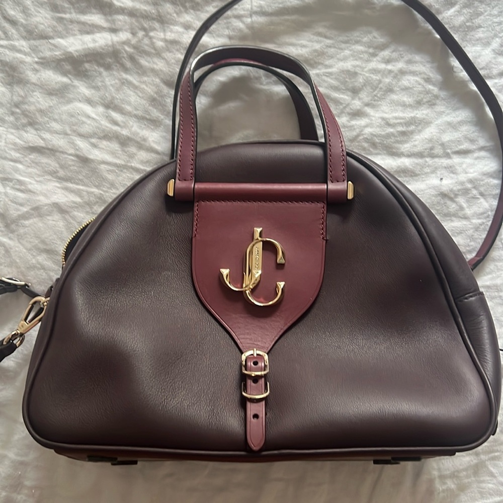 Jimmy Choo Vareene bowling bag. Crossbody or top handle. Bordeaux color.